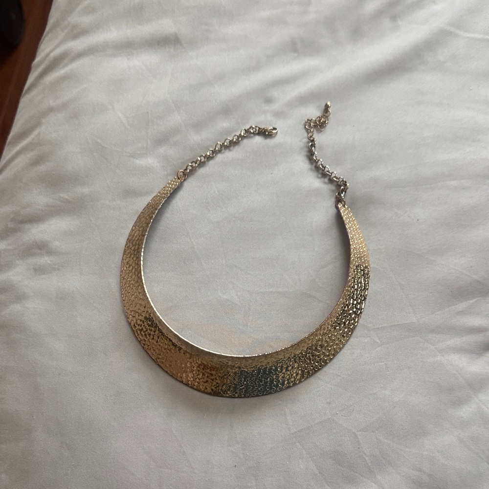 Gold Hammered Crescent Collar Necklace - Women Jewelry